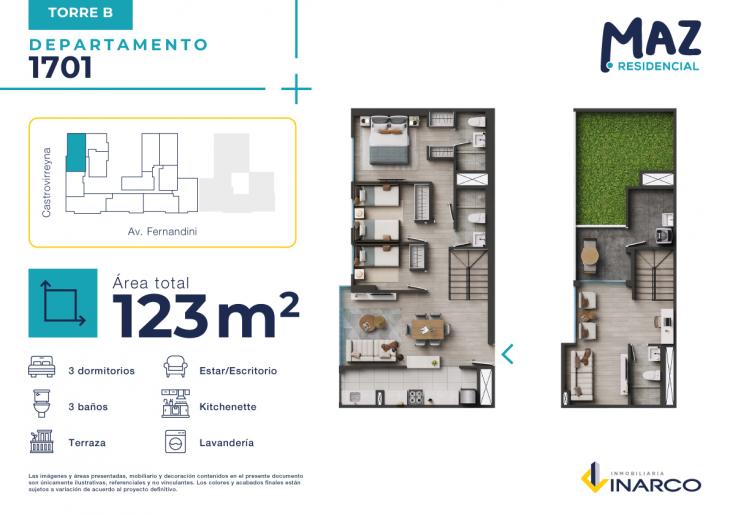 Plano del modelo B - Tipo 1701 del proyecto MAZ Etapa 2 en Breña