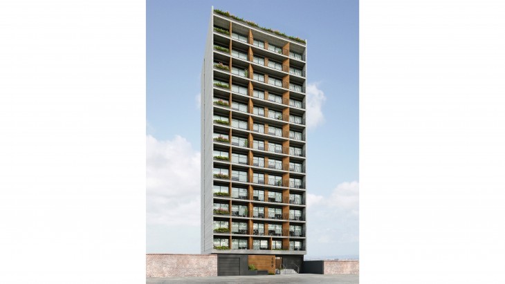 Fachada principal del proyecto VÍA ALEGRO en San Miguel