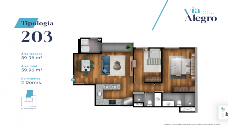 Plano del modelo 203 del proyecto VÍA ALEGRO en San Miguel