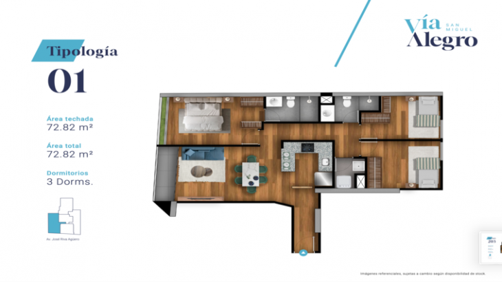 Plano del modelo TIPO 1 del proyecto VÍA ALEGRO en San Miguel