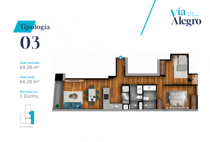 Plano del modelo TIPO 3 del proyecto VÍA ALEGRO en San Miguel