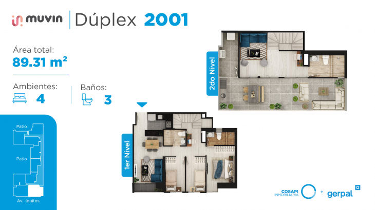 Plano del modelo Departamento tipo 2001 del proyecto MUVIN en Lince