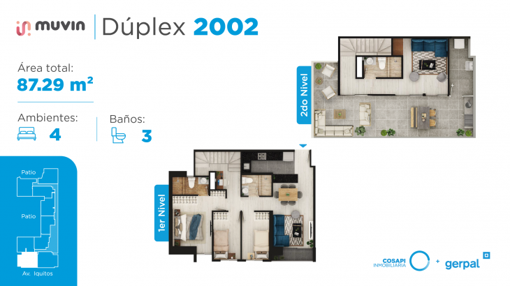 Plano del modelo Departamento tipo 2002 del proyecto MUVIN en Lince