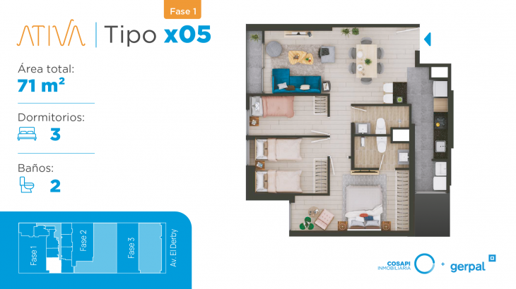 Plano del modelo Departamento tipo X05 del proyecto ATIVA FASE 1 en Santiago De Surco