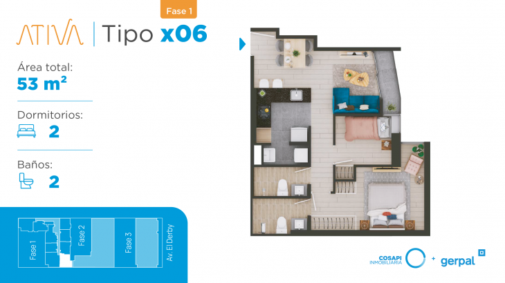 Plano del modelo Departamento tipo X06 del proyecto ATIVA FASE 1 en Santiago De Surco