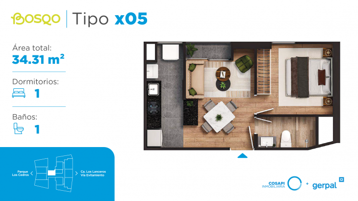 Plano del modelo X05 del proyecto BOSQO en Santiago De Surco