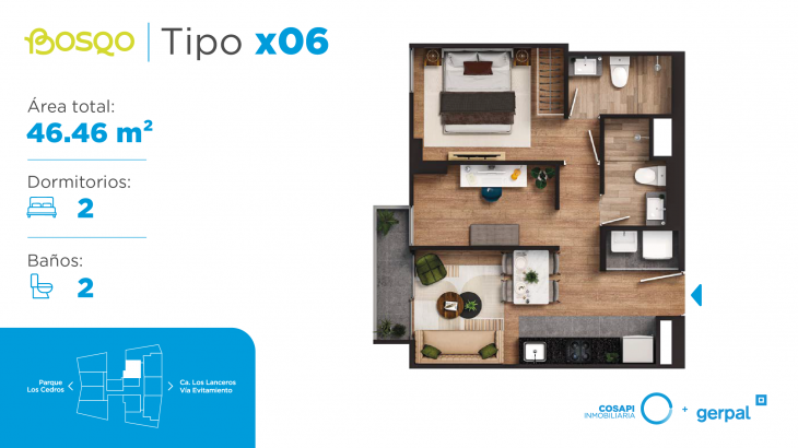Plano del modelo X06 del proyecto BOSQO en Santiago De Surco