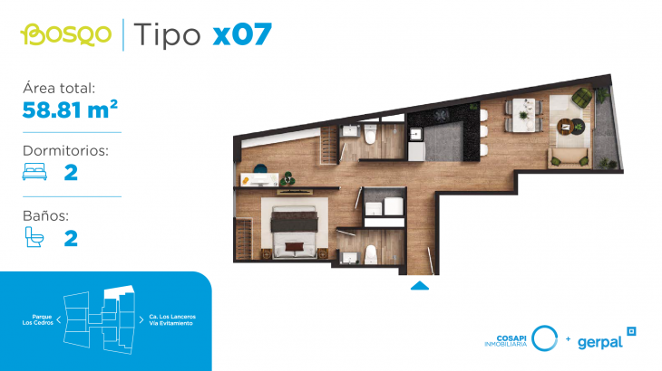 Plano del modelo X07 del proyecto BOSQO en Santiago De Surco
