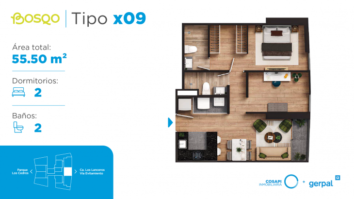 Plano del modelo X09 del proyecto BOSQO en Santiago De Surco