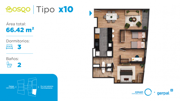 Plano del modelo X10 del proyecto BOSQO en Santiago De Surco