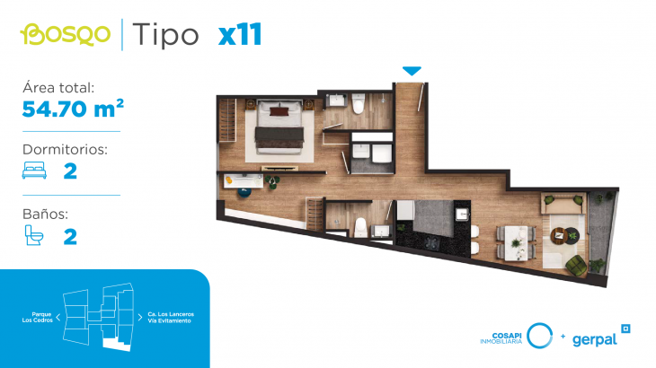 Plano del modelo X11 del proyecto BOSQO en Santiago De Surco
