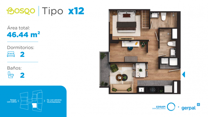 Plano del modelo X12 del proyecto BOSQO en Santiago De Surco