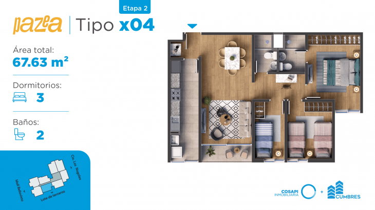 Plano del modelo Departamento tipo BX04 del proyecto PAZEA en Bellavista