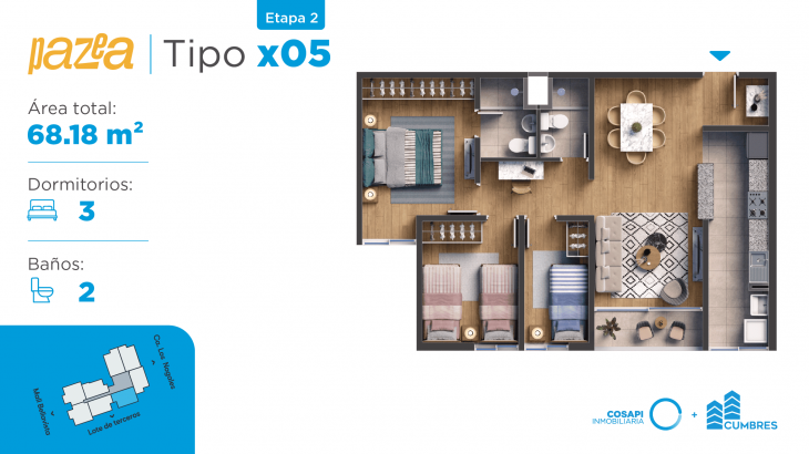 Plano del modelo Departamento tipo BX05 del proyecto PAZEA en Bellavista
