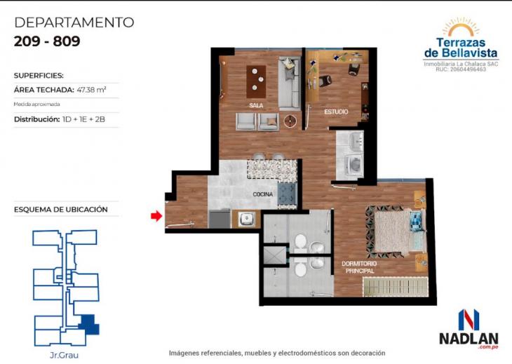 Plano del modelo TIPO9 del proyecto TERRAZAS DE BELLAVISTA en Bellavista