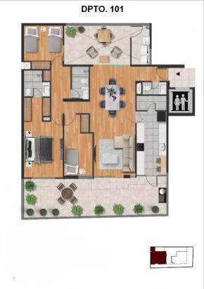 Plano del modelo TIPO A del proyecto RDC 525 - SURCO en Santiago De Surco