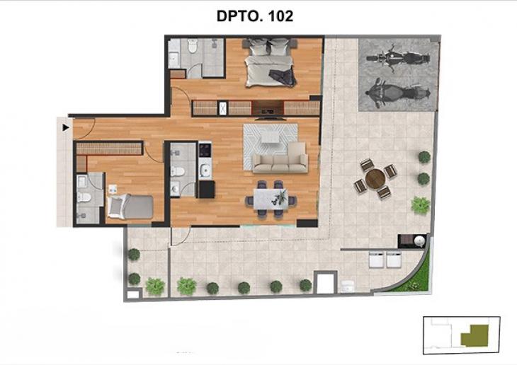 Plano del modelo TIPO B del proyecto RDC 525 - SURCO en Santiago De Surco