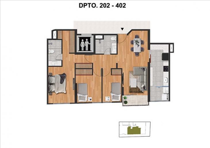 Plano del modelo TIPO D del proyecto RDC 525 - SURCO en Santiago De Surco