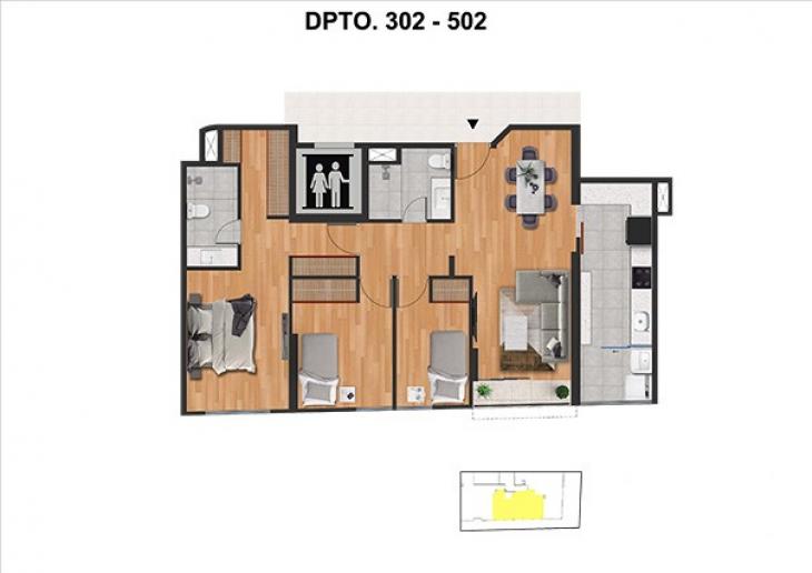 Plano del modelo TIPO G del proyecto RDC 525 - SURCO en Santiago De Surco