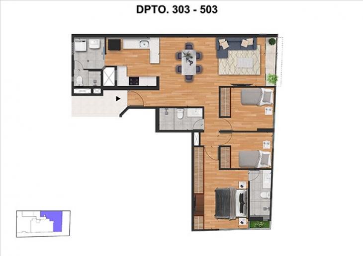 Plano del modelo TIPO H del proyecto RDC 525 - SURCO en Santiago De Surco