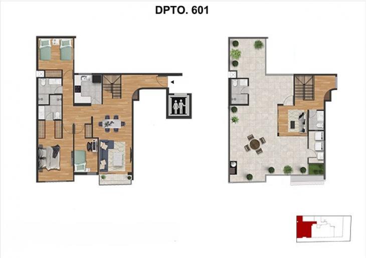 Plano del modelo TIPO I del proyecto RDC 525 - SURCO en Santiago De Surco