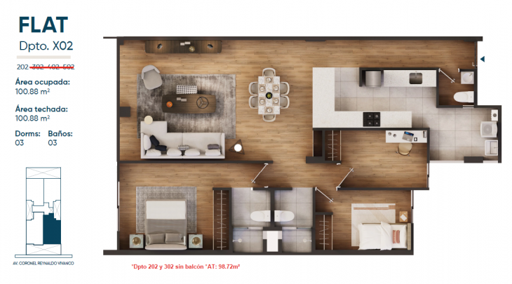 Plano del modelo X02 del proyecto Residencial Vivanco 478 en Santiago De Surco