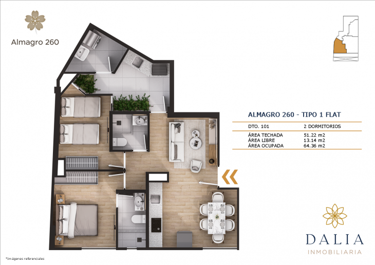 Plano del modelo tipo 1 del proyecto ALMAGRO 260 en Jesus Maria