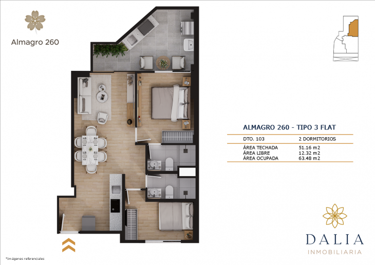 Plano del modelo tipo 3 del proyecto ALMAGRO 260 en Jesus Maria