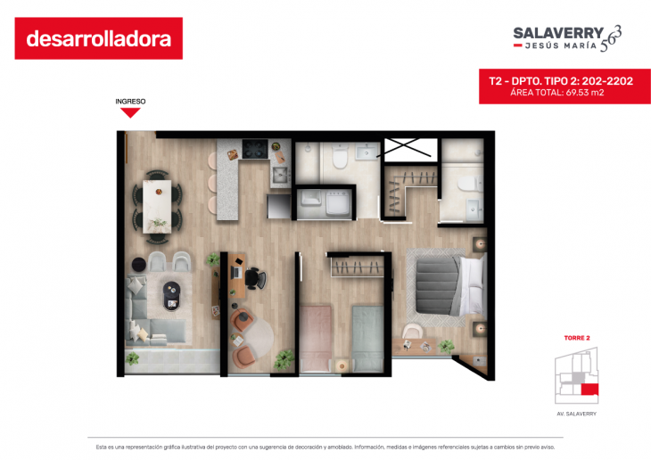 Plano del modelo 2 del proyecto SALAVERRY 563 en Jesus Maria