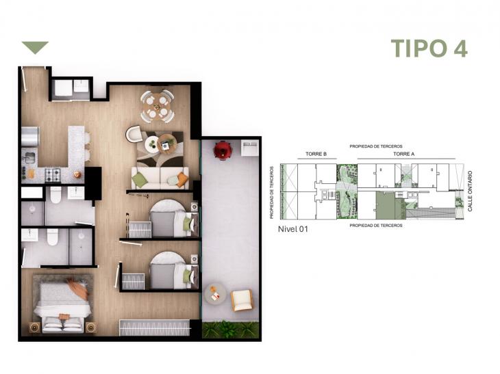 Plano del modelo Tipo 4 del proyecto Orquídeas en Chorrillos