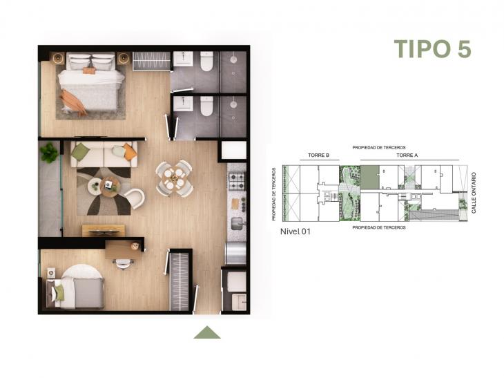 Plano del modelo Tipo 5 del proyecto Orquídeas en Chorrillos