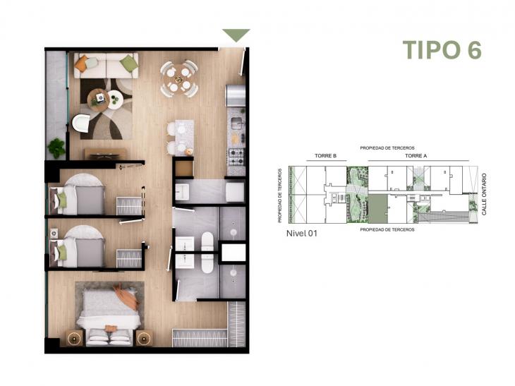 Plano del modelo Tipo 6 del proyecto Orquídeas en Chorrillos