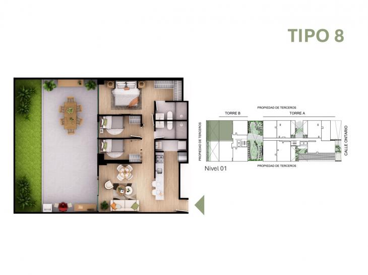 Plano del modelo Tipo 8 del proyecto Orquídeas en Chorrillos