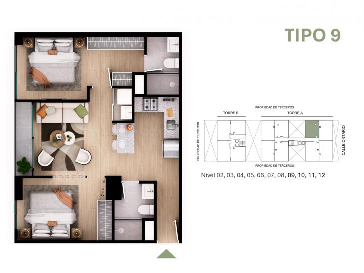 Plano del modelo Tipo 9 del proyecto Orquídeas en Chorrillos