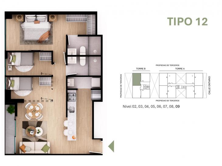 Plano del modelo Tipo 12 del proyecto Orquídeas en Chorrillos