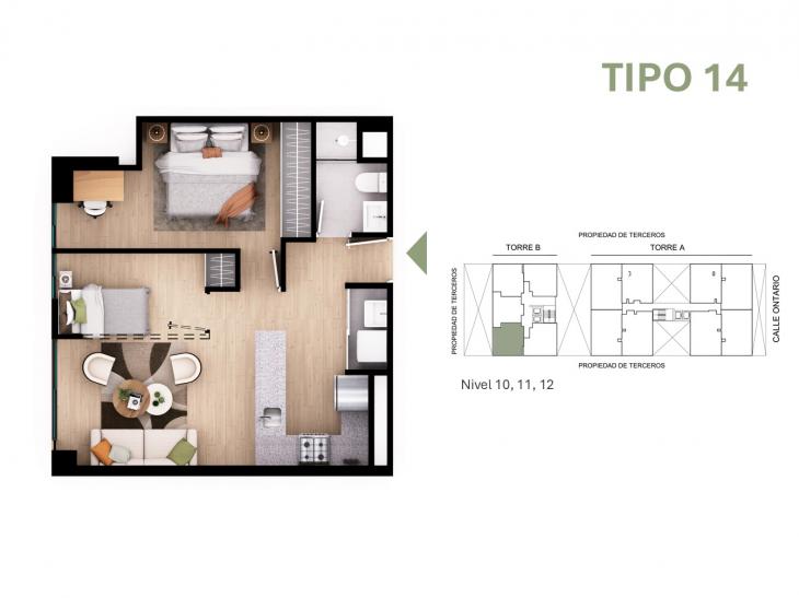 Plano del modelo Tipo 14 del proyecto Orquídeas en Chorrillos