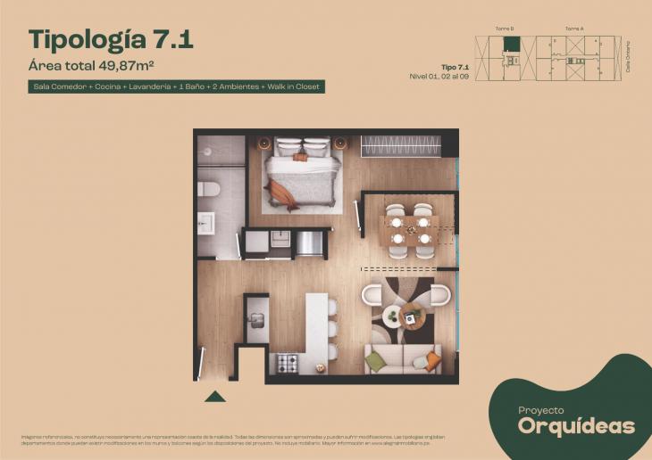 Plano del modelo Tipo 7 del proyecto Orquídeas en Chorrillos