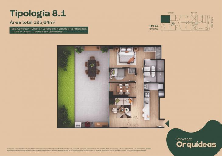 Plano del modelo Tipo 8 del proyecto Orquídeas en Chorrillos