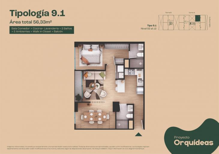 Plano del modelo Tipo 9 del proyecto Orquídeas en Chorrillos
