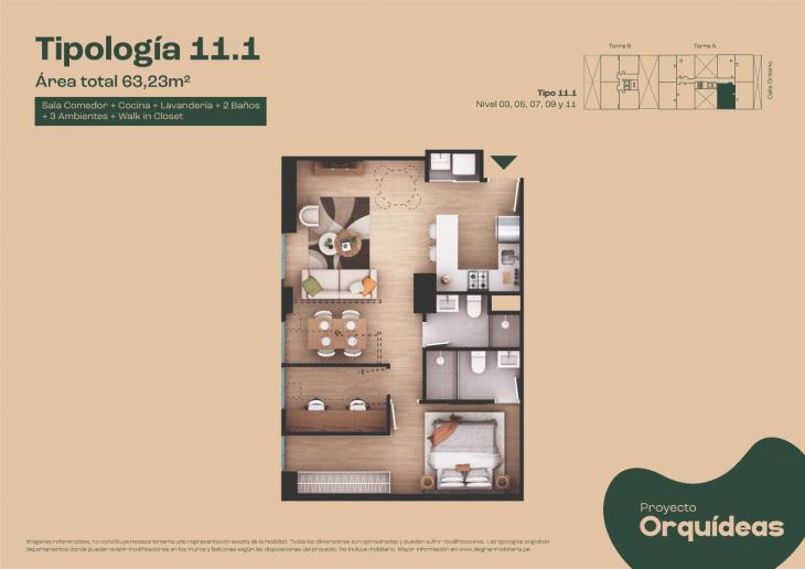 Plano del modelo Tipo 11 del proyecto Orquídeas en Chorrillos