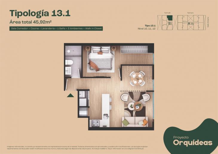 Plano del modelo Tipo 13 del proyecto Orquídeas en Chorrillos