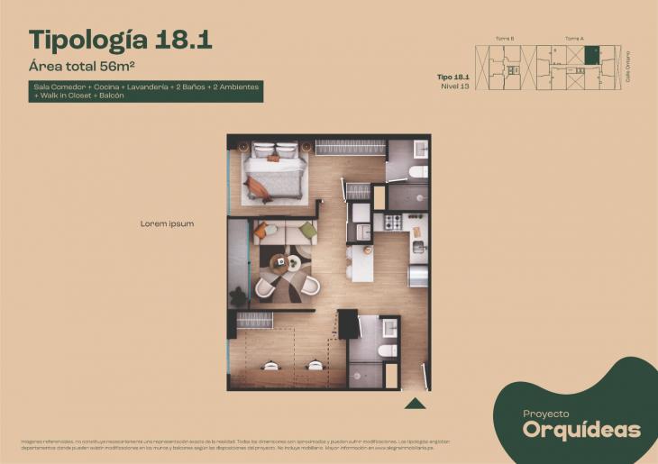 Plano del modelo Tipo 18 del proyecto Orquídeas en Chorrillos