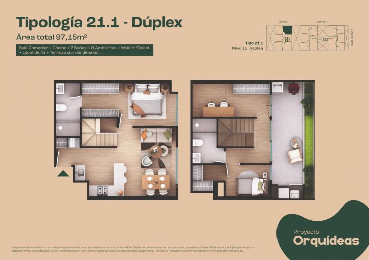 Plano del modelo Tipo 21 del proyecto Orquídeas en Chorrillos