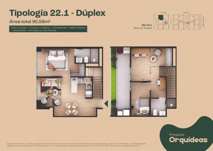 Plano del modelo Tipo 22 del proyecto Orquídeas en Chorrillos