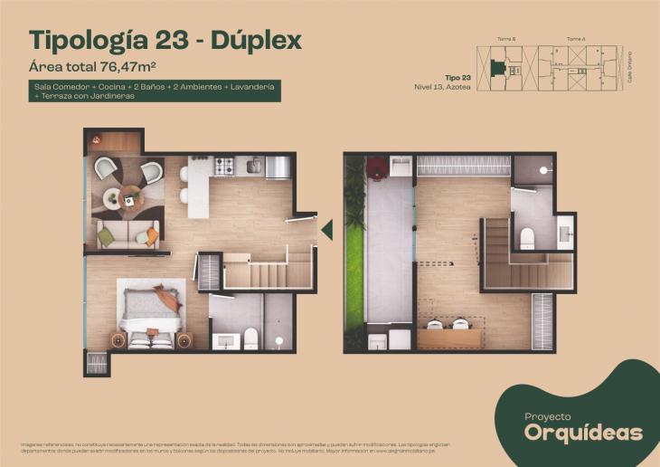 Plano del modelo Tipo 23 del proyecto Orquídeas en Chorrillos