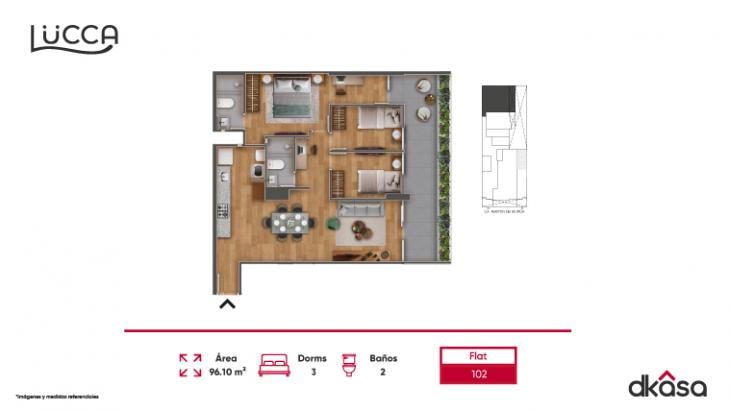 Plano del modelo 102 del proyecto Lucca en San Miguel