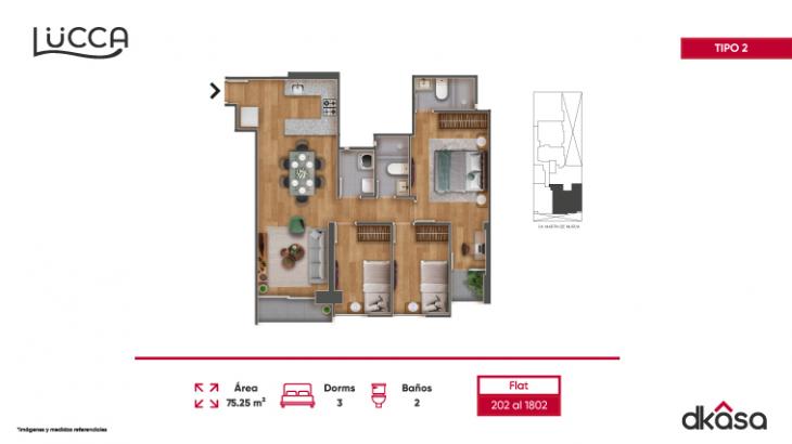 Plano del modelo 2 del proyecto Lucca en San Miguel