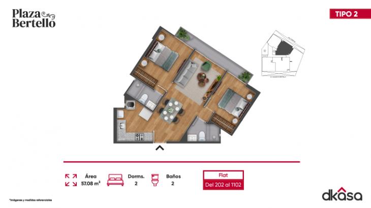 Plano del modelo X02 del proyecto Plaza Bertello en Cercado De Lima