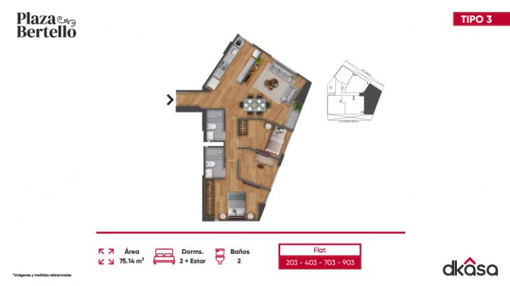 Plano del modelo X03 del proyecto Plaza Bertello en Cercado De Lima