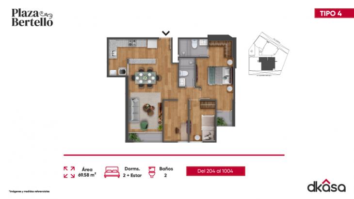 Plano del modelo X04 del proyecto Plaza Bertello en Cercado De Lima